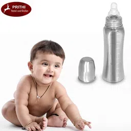 prithi home's and kitchen SS 304 250 ml New born baby Feeding Bottle with ml Markings With Brush - 250 ml image 5