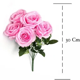 gudiyaent Artificial Pink Rose Bunch in 5 Head for Beautiful Home Decors Pink Rose Artificial Flower image 4