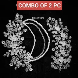 silver white tiara crystal combo handmade beaded glassy finish Hair Band-image-16