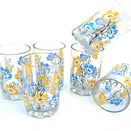 crockware (Pack of 6) Flower Printed Juices Drinking Glasses Glass Set Water/Juice Glass image 4