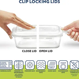 borosil Klip-n-Store Universal Lunch Box with Bag, 4 Pc (320ml x 2 + 240ml x 2) 4 Containers Lunch Box image 4