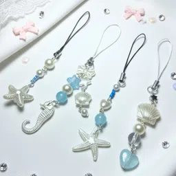 SNOWY SHOP 4pcs Seashell Mobile Chain Handmade Cute Strap & Keychain Hanging Gift for Girls Phone Charm-image-30