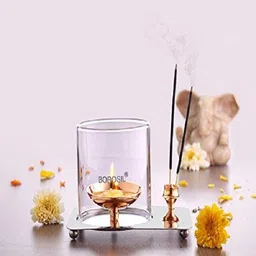 borosil Glass Aarti Diya (Golden) Brass, Steel, Borosilicate Glass Table Diya-picture-16