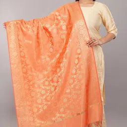 the flying tree Jacquard Printed Orange Women Dupatta image 2