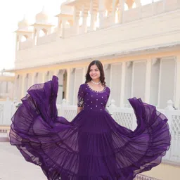 wedani lifestyle Embroidered Georgette Stitched Flared/A-line Gown-picture-20