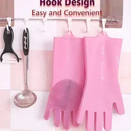 nksnimystore Silicon Hand Gloves for Dishwashing, Utensil Cleaning, Pet Grooming & Kitchen Wet and Dry Disposable Glove Set image 3