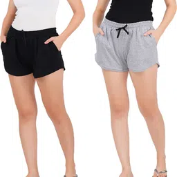 jocker Pack of 2 Solid Women Multicolor Casual Shorts-picture-22