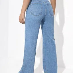 denim look Women Flared High Rise Light Blue Jeans image 3