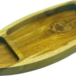 easyroot Wooden Boat Shape Decorative Platter / Snack Serving (Pack of 1)-2 Section Chip & Dip Tray Serving Set image 2