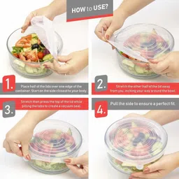 relvix Reusable Food Seal Wrap Different Size Stretch Covers for Kitchen Utensils 2.6 inch, 3.8 inch, 4.5 inch, 5.7 inch, 6.5 inch, 8.6 inch Lid Set image 2