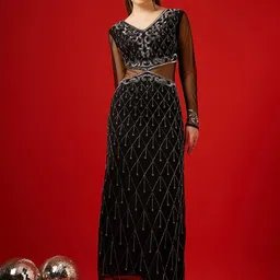 street9 Women Fit and Flare Black, Grey Maxi/Full Length Dress-picture-24