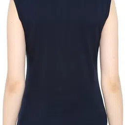 ap'pulse Pack of 2 Women Solid High Neck Pure Cotton Dark Blue, Black T-Shirt image 4