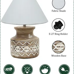 homesake Whitewash Pot Wood Table Lamp, Modern Base Fabric Lampshade Table Lamp image 5