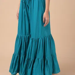 a r silk dupatta hub Women Regular Fit Blue Viscose Rayon Trousers image 4