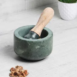 nikkispride Marble Stone Mortar & Pestle Large (Okhli & Musal Green) image 1