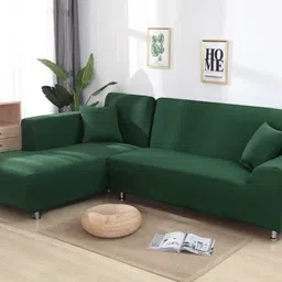 decorwell Polyester 3+3 Seater L-Shape Sofa Plain Cover-picture-13