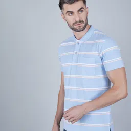 proriders Men Striped Polo Neck Cotton Blend Blue T-Shirt-picture-11