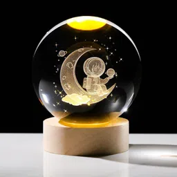 wengonvila 3D Moon Astronaut Crystal Ball USB Table Colorful LED Wooden Base Table Lamp image 5