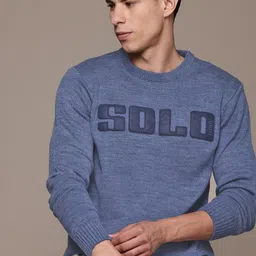 roadster Men Solid Round Neck Blue Sweater-picture-14