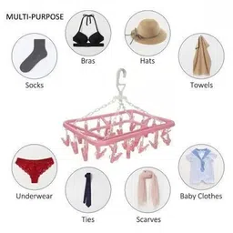 kogent enterprises 32 Clips Sock Dry Rack For Baby Cloth, Towel, Underwear Plastic Clip Hanger Plastic Scarf Hanger For Scarf image 3