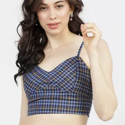 tokyo talkies Casual Noodle Straps Checkered Women Blue Top-picture-27