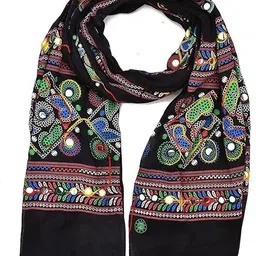 tmt hub Cotton Blend Embroidered, Embellished Black Women Dupatta-picture-11