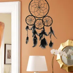ryme Car And Bedroom Hanging 4 Rings Black Color Dream Catcher For Decoration Feather Dream Catcher image 1