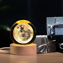sarthu 3D Moon Crystal Ball Night Lamp | USB LED Table Lamp with Colorful Wooden Base Night Lamp-picture-26