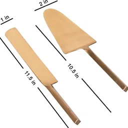 nestroots Cake Server, Cheese, Cutting Knife Spade Spatula with stainless steel Handle for party restaurant café kitchen, Gold set of 2 Steel Cake Server image 5