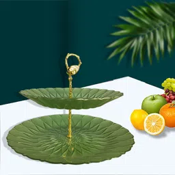 lemon tree 2-Tier Coloured Glass Platter & Golden Pearl, Serving, Gifting, Table Decoration Tray image 3