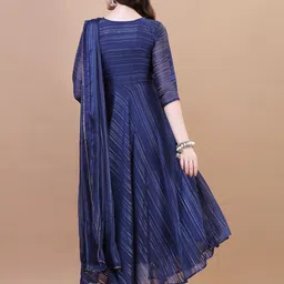 pmd fashion Women Striped Georgette Anarkali Kurta With Attached Dupatta image 2