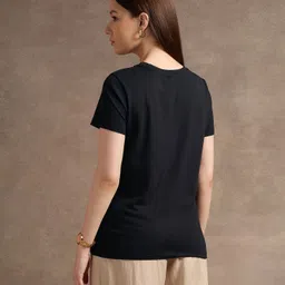 u.s. polo assn. Women Printed Crew Neck Pure Cotton Black T-Shirt image 5