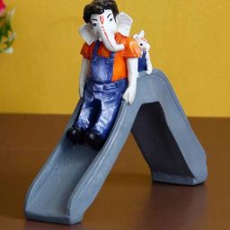 Blue Polyresin Lord Ganesha Enjoying Slide with Mushak Idol by eCraftIndia-picture-29