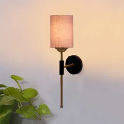 new era Antique Gold Wall Lamp with Grey cotton shade image 1