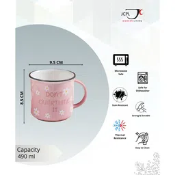 clay craft Pink Fine Ceramic Don t Over Think It Milk Mug 1 Piece -490 ml image 2
