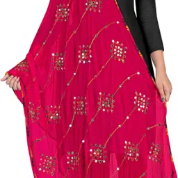 kemza Chiffon Embroidered Pink Women Dupatta-picture-16