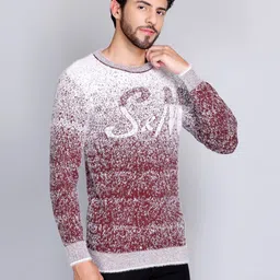 ewools Men Self Design Round Neck Maroon Sweater image 3