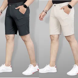 ynam Pack of 2 Solid Men Grey, Dark Grey Regular Shorts-picture-18