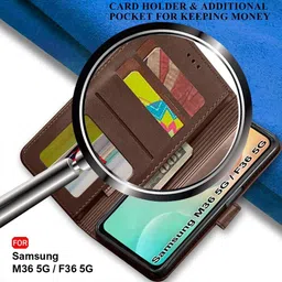 sess xusive Flip Cover for Samsung Galaxy F36 5G -Dual-Color Leather Finish Wallet - Brown & Coffee image 4