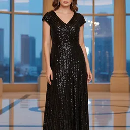 chawla jee traders Women Fit and Flare Black Maxi/Full Length Dress-picture-10