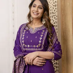 river of cloth Embroidery Straight Kurta Set Embroidered Kurta, Trouser/Pant & Dupatta Set image 4