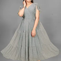 eightone Women Maxi Grey Knee Length Dress-picture-16