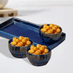 ekhasa Ceramic Bowl Set with Tray for Kitchen | Microwave safe Tray, Bowl Serving Set-picture-12