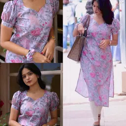 happy fashion Women Floral Print Organza A-line Kurta-picture-23