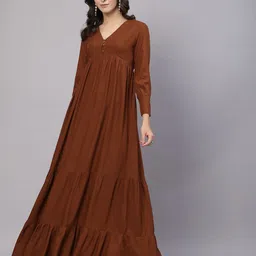 Women Layered Brown Maxi/Full Length Dress-image-9