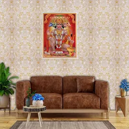 anagha Divine Panchmukhi Hanuman Ji Poster with Ramji at Heart| UV Film and Golden Glitter Coating - Spiritual Decor for Home Paper Print image 2