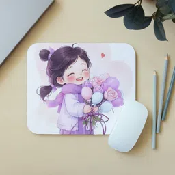makekart Smiling Girl with Pastel Flower Bouquet Mousepad Non Slip Base Mousepad-picture-42