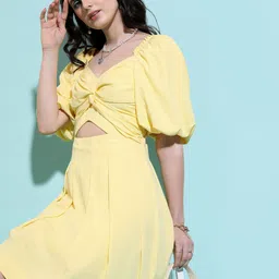 tokyo talkies Women Skater Yellow Above Knee/Mid Thigh Length Dress-picture-33