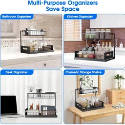 aquabucket 2-Tier Premium Metal Pull-Out Racks, Height Adjustable Plastic Kitchen Trolley image 2