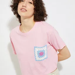 URB_N Women Solid Round Neck Pure Cotton Pink T-Shirt-image-77